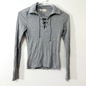 Hollister Collar Tie Front Long Sleeve - Size: S
